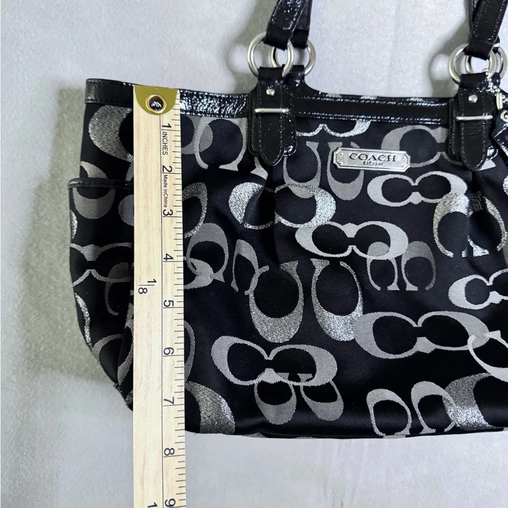 Coach Women's Metallic Silver Black SoHo Signature Shoulder Bag Tote F19664 Y2K - Picture 13 of 16